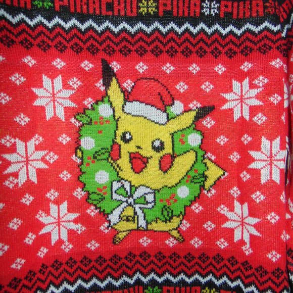 Pokemon Pikachu Holiday Ugly Christmas Sweater Adult Large Snowflake - Picture 6 of 8